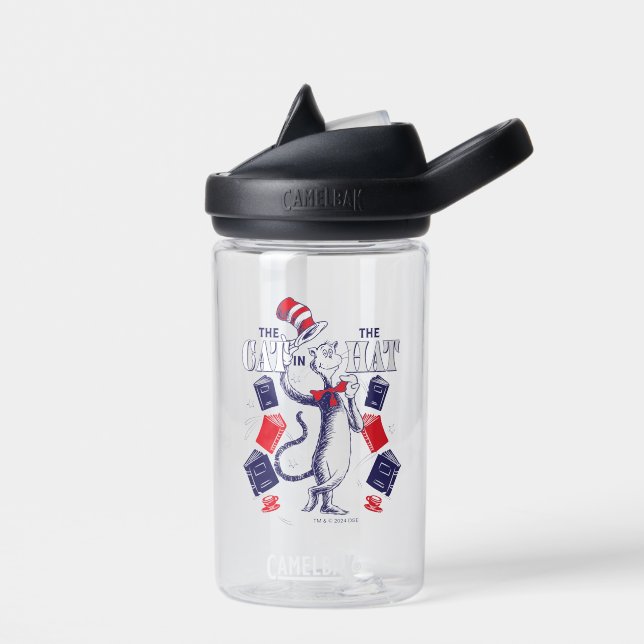 Cat In the Hat | Reading Books Water Bottle (Left)