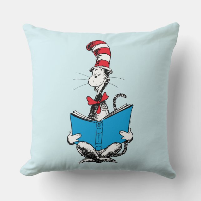 Cat in the Hat Reading Throw Pillow (Front)