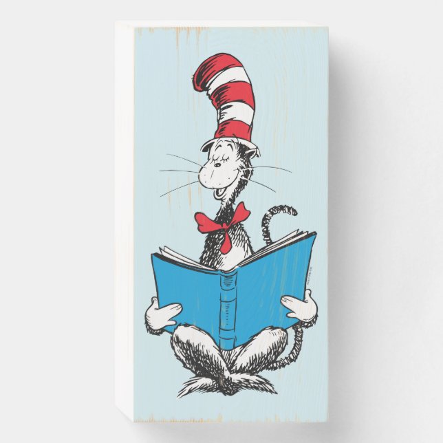 Cat in the Hat Reading Wooden Box Sign (Front Vertical)