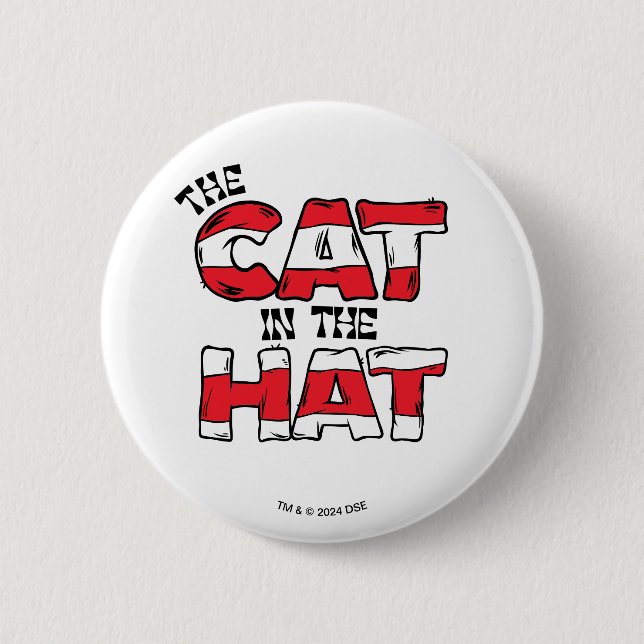 Cat In the Hat | Red & White Striped Text Button (Front)