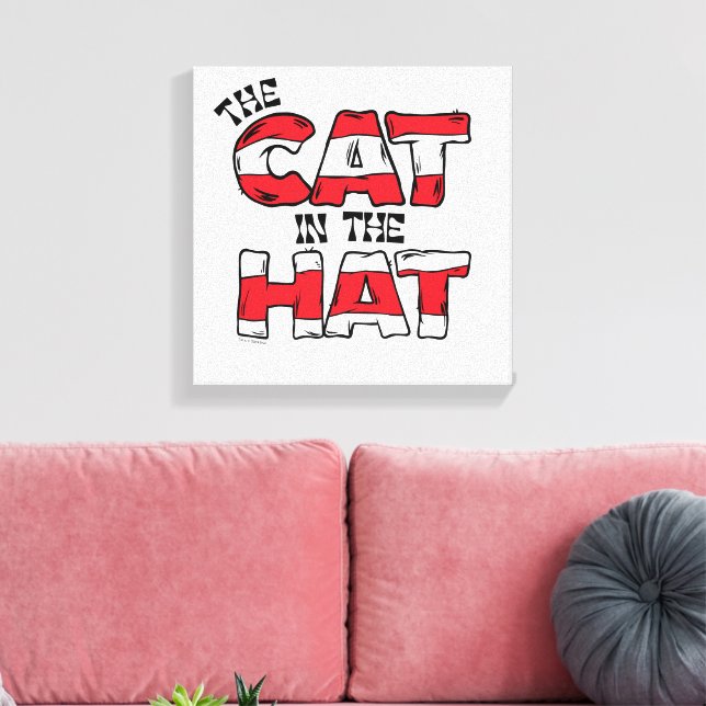 Cat In the Hat | Red & White Striped Text Canvas Print (Insitu(LivingRoom))
