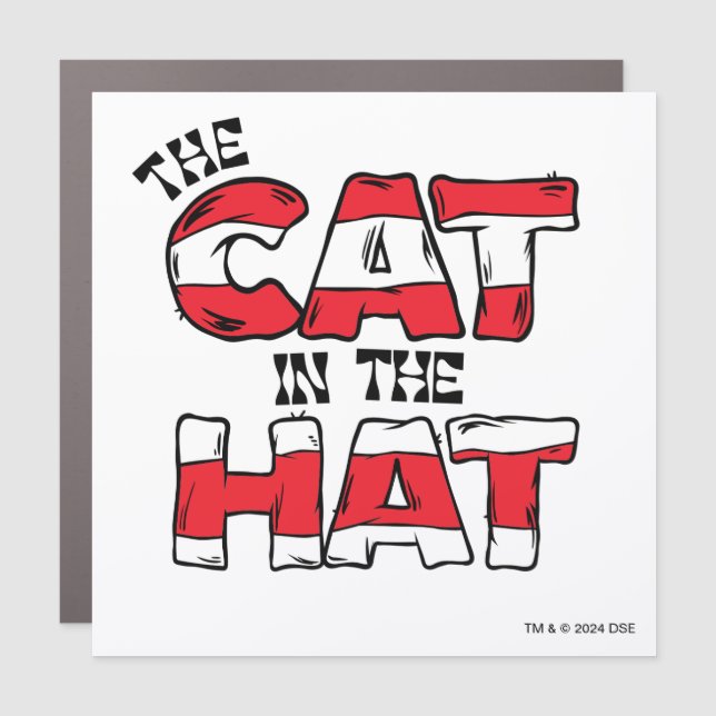 Cat In the Hat | Red & White Striped Text Car Magnet (Front)