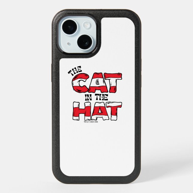 Cat In the Hat | Red & White Striped Text iPhone 15 Case (Back)