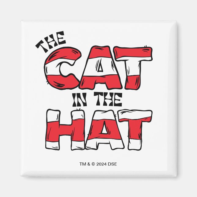 Cat In the Hat | Red & White Striped Text Magnet (Front)
