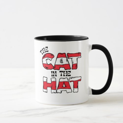 Cat In the Hat  Red  White Striped Text Mug