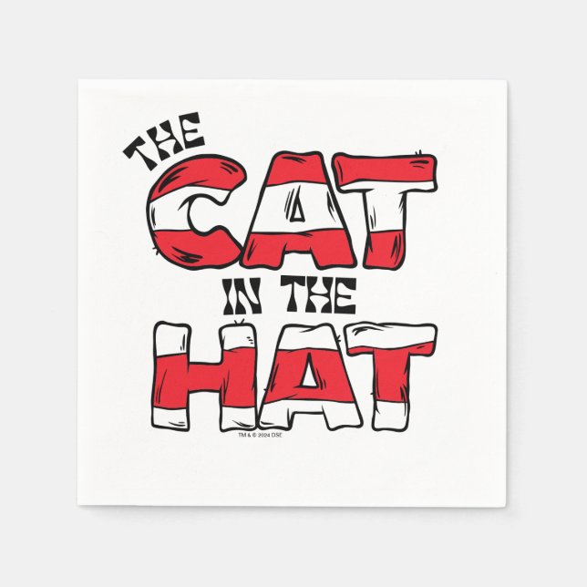 Cat In the Hat | Red & White Striped Text Napkins (Front)