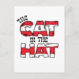 Cat In the Hat Red & White Striped Text Postcard