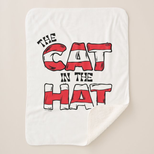 Cat In the Hat | Red & White Striped Text Sherpa Blanket (Front)