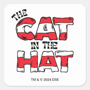 Cat In the Hat Red & White Striped Text Square Sticker
