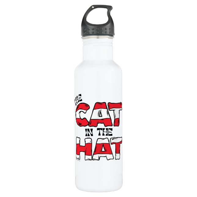 Cat In the Hat | Red & White Striped Text Stainless Steel Water Bottle (Front)