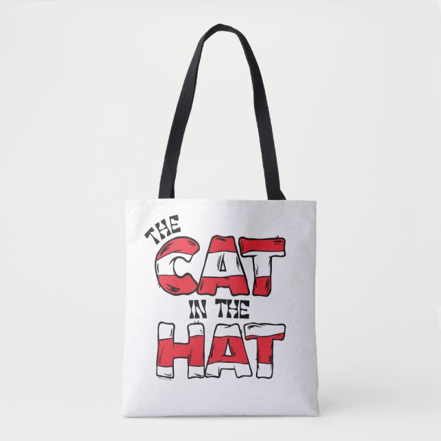 Cat In the Hat | Red & White Striped Text Tote Bag (Front)