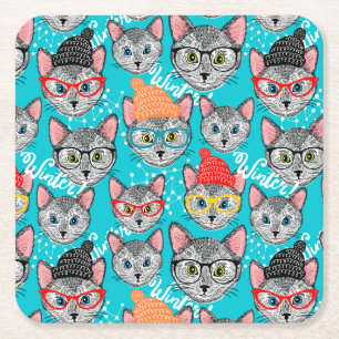 Cat in the hat square paper coaster