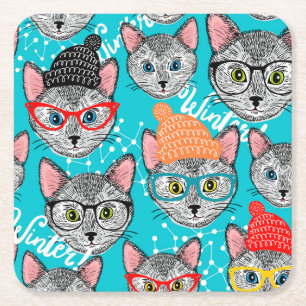Cat in the hat square paper coaster