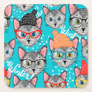 Cat in the hat square paper coaster