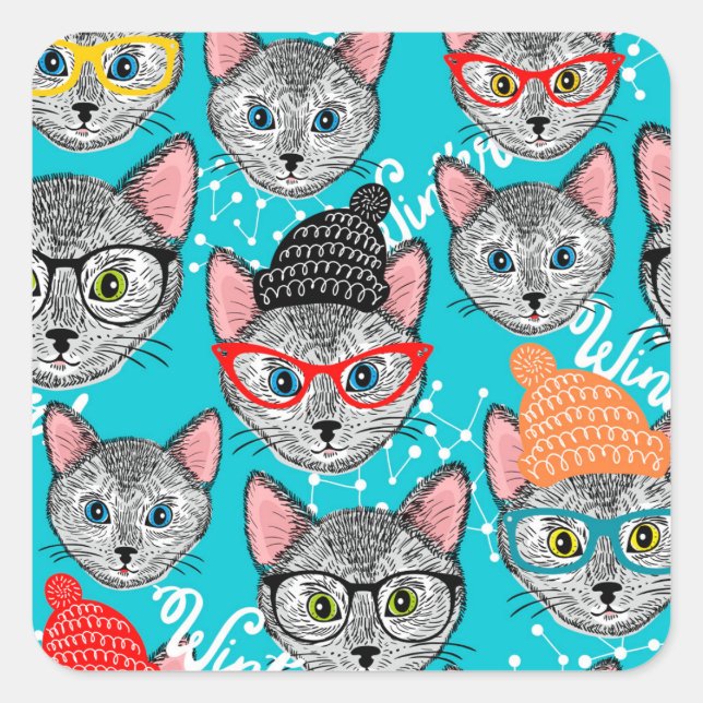 Cat in the hat square sticker (Front)