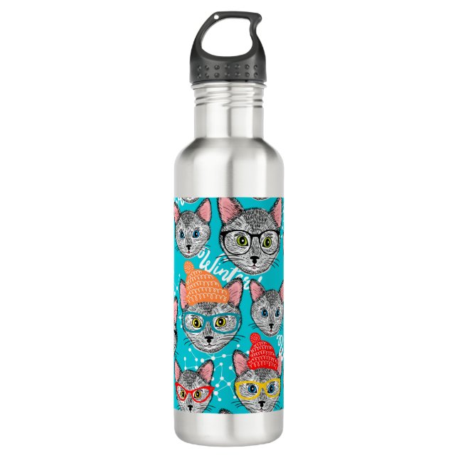 Cat in the hat stainless steel water bottle (Front)