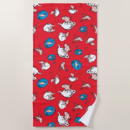 Cat In The Hat  The Fish Red Pattern Beach Towel