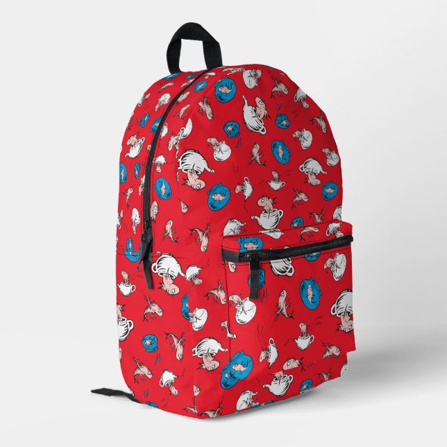 Cat In The Hat | The Fish Red Pattern Printed Backpack (Back Corner Left)