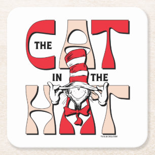 Cat In the Hat   The Silly Cat In The Hat Square Paper Coaster