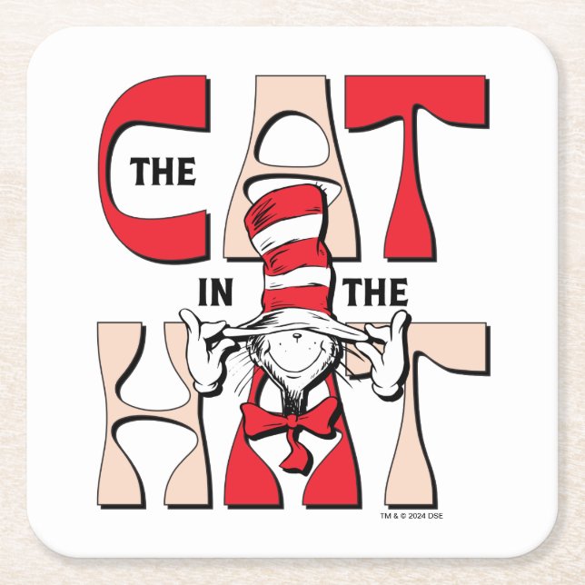Cat In the Hat | The Silly Cat In The Hat Square Paper Coaster (Front)