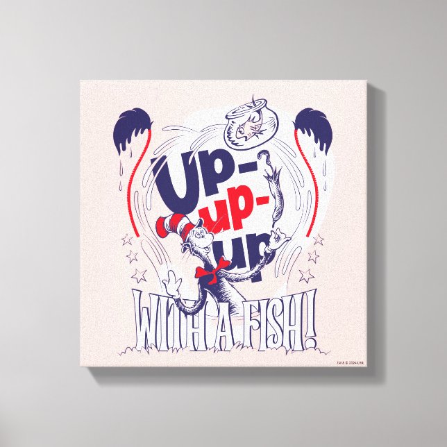 Cat In the Hat | Up-Up-Up With A Fish Canvas Print (Front)