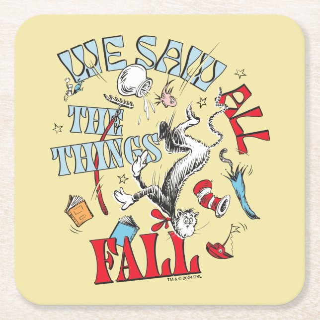Cat In the Hat | We Saw All the Things Fall Square Paper Coaster (Front)