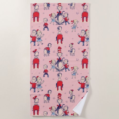 Cat In The Hat  With Kids Pattern Beach Towel