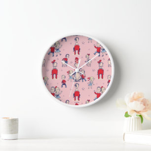 Cat In The Hat   With Kids Pattern Clock