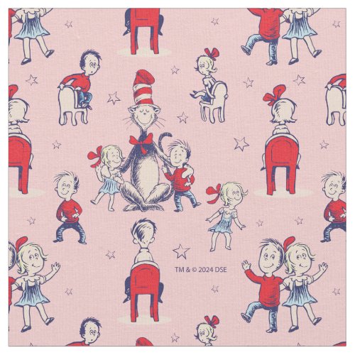 Cat In The Hat  With Kids Pattern Fabric