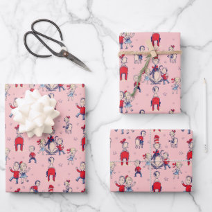 Cat In The Hat   With Kids Pattern Wrapping Paper Sheets