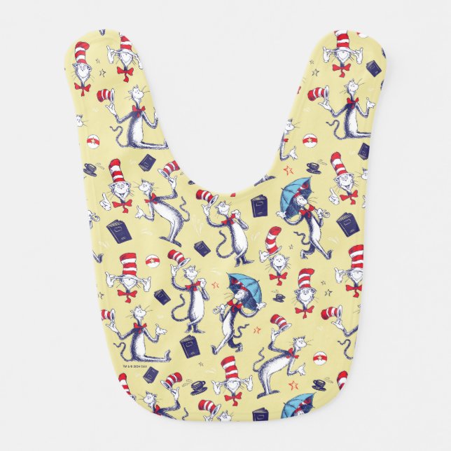 Cat In The Hat | Yellow Pattern Baby Bib (Front)