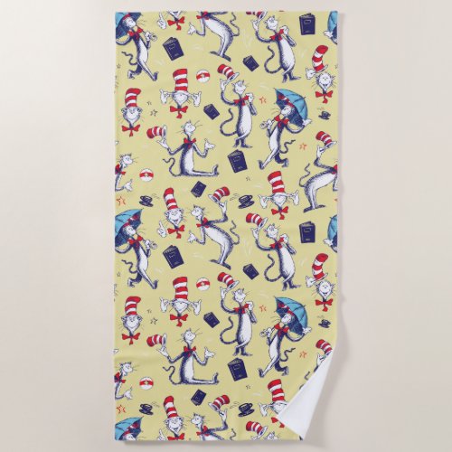 Cat In The Hat  Yellow Pattern Beach Towel