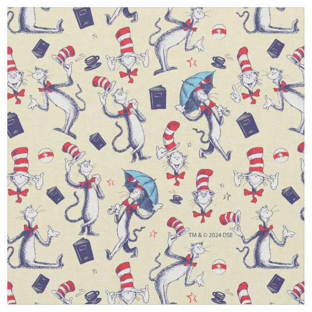 Cat In The Hat | Yellow Pattern Fabric (Close Up)