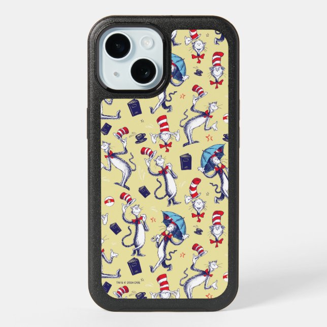 Cat In The Hat | Yellow Pattern iPhone 15 Case (Back)