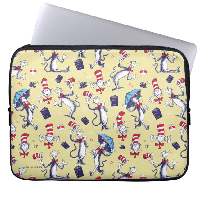 Cat In The Hat | Yellow Pattern Laptop Sleeve (Front)