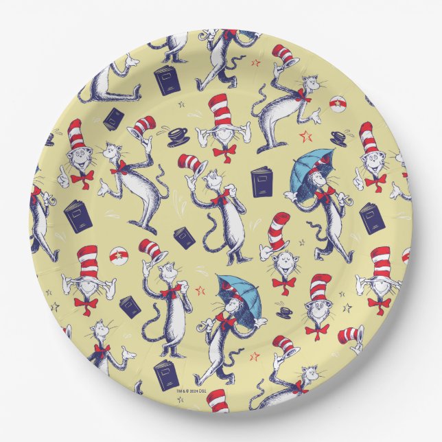 Cat In The Hat | Yellow Pattern Paper Plates (Front)