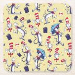Cat In The Hat | Yellow Pattern Square Paper Coaster