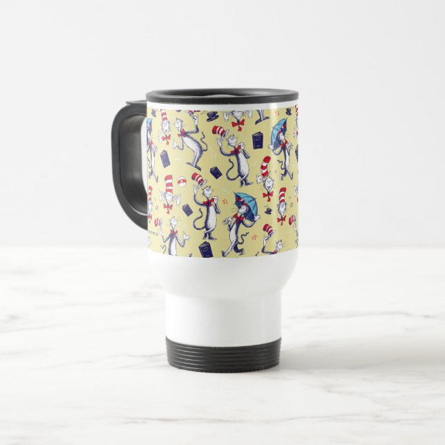 Cat In The Hat | Yellow Pattern Travel Mug (Front Left)
