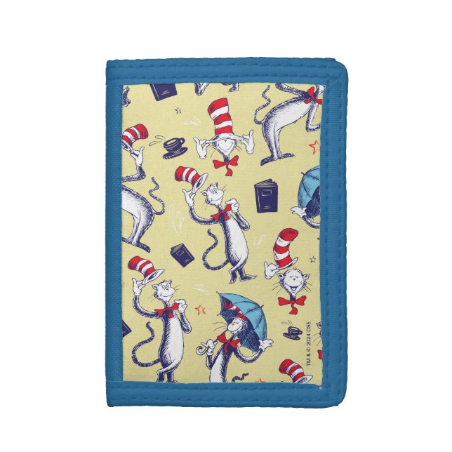 Cat In The Hat | Yellow Pattern Tri-fold Wallet (Front Vertical)