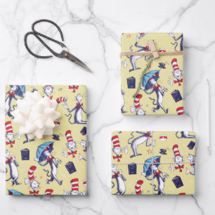 Cat In The Hat   Yellow Pattern Wrapping Paper Sheets