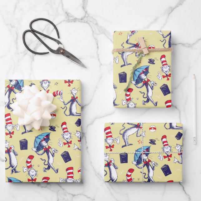 Cat In The Hat | Yellow Pattern Wrapping Paper Sheets (Front)