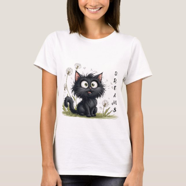 Cat in the Land of Fluffy Dandelions T-Shirt (Front)