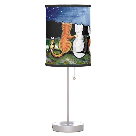 "Cat in the Moon" Cat Friends in Night Scene, Lamp (Left)