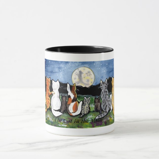 "Cat in the Moon" Cat Friends in Night Scene, Mug (Center)