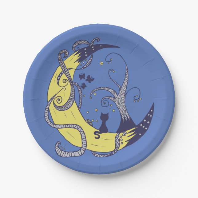 Cat in the moon  paper plates (Front)