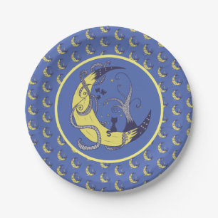 Cat in the moon paper plates