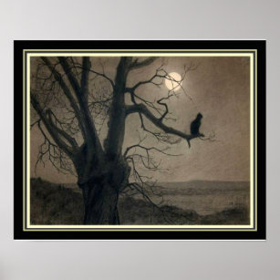 "Cat in the Moonlight" Art Nouveau Print