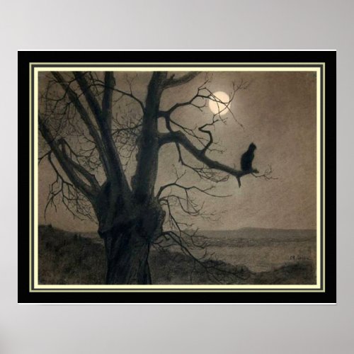 Cat in the Moonlight Art Nouveau Print