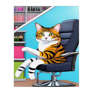 Cat in the Nail Salon Acrylic Bathroom Wall Art