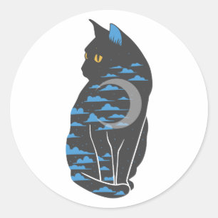 Cat in the night silhouette - Choose back color Classic Round Sticker